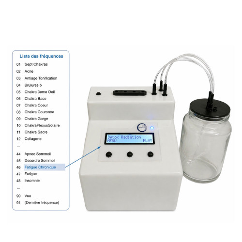 Appareil ODYN de dynamisation de l’eau avec générateur de fréquences et bocal de traitement pour une vitalité naturelle.